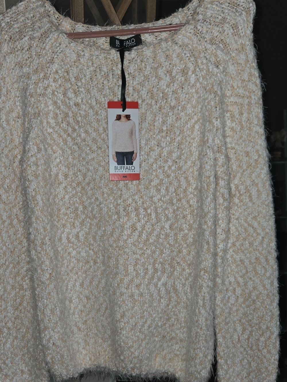 Buffalo David Bitton Cream and Light Tan Flecked Knit Sweater